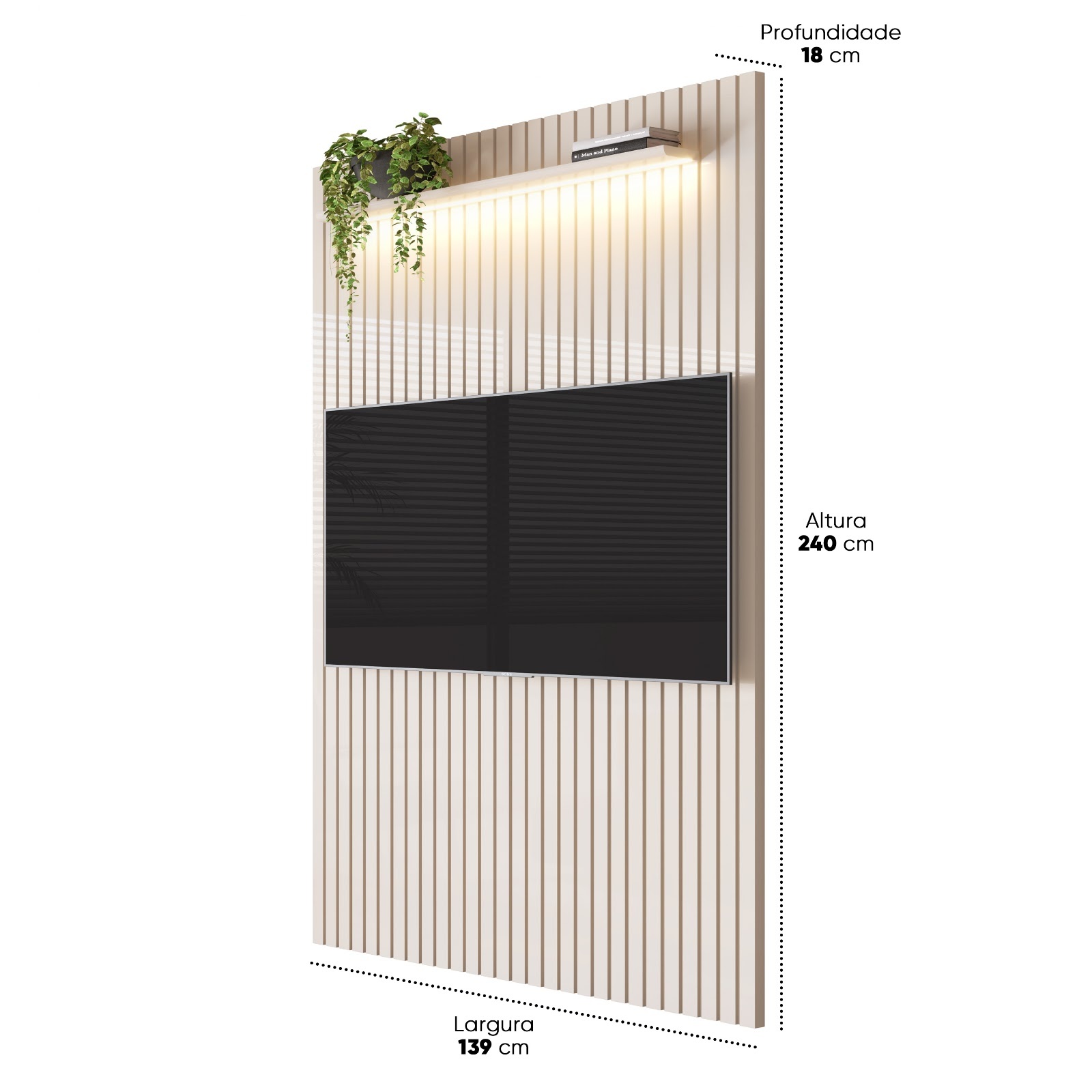Galeria Painel Arbo 1.40 com LED - Off White