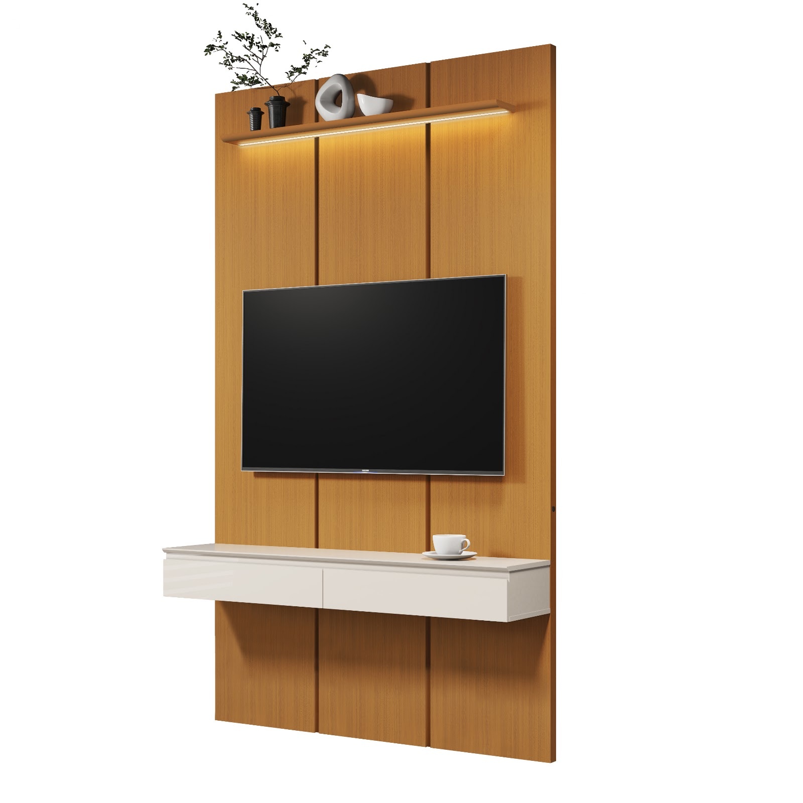 Galeria Home Suspenso Estone 1.35 com LED - Cedro + Off White