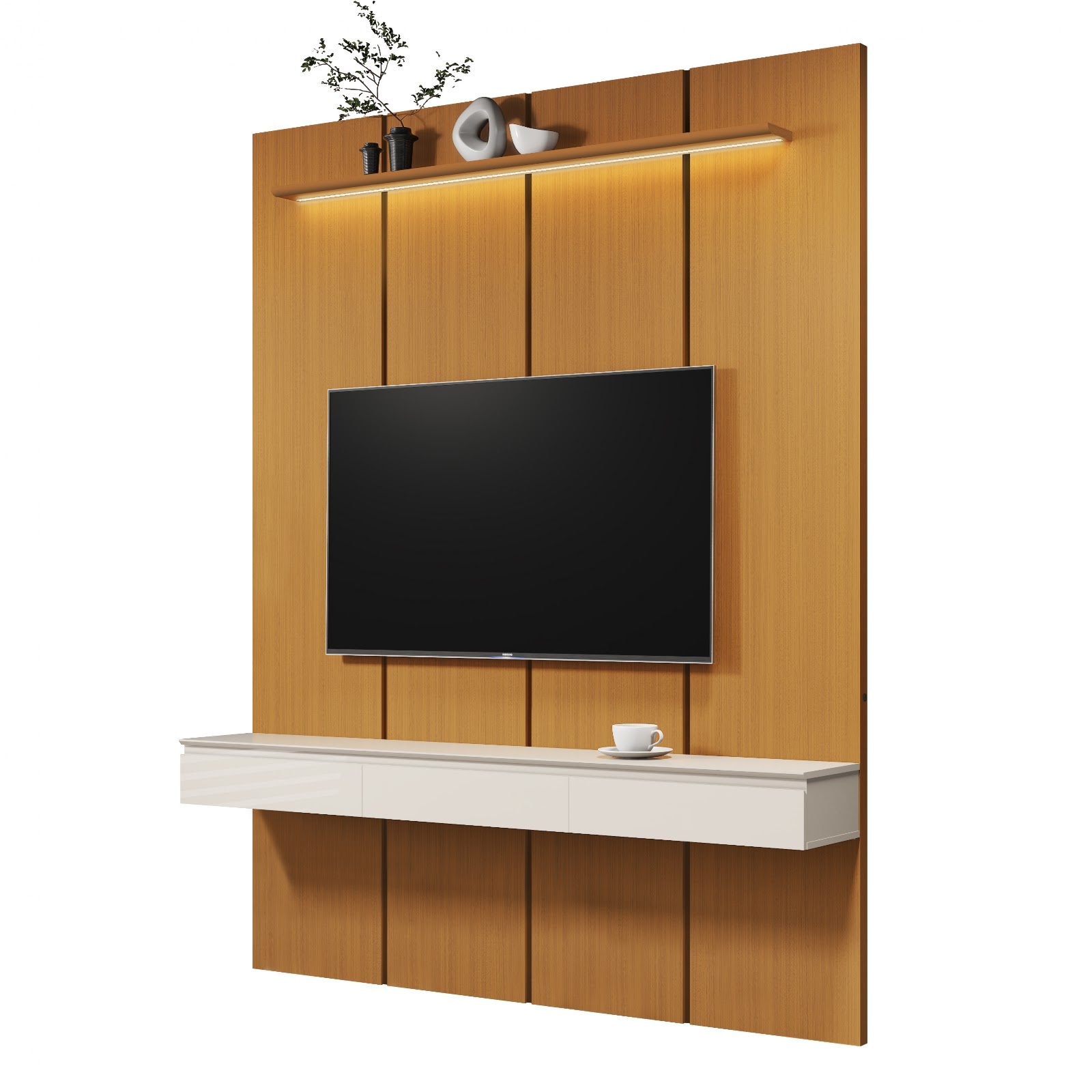 Galeria Home Suspenso Estone 1.80 com LED - Cedro + Off White