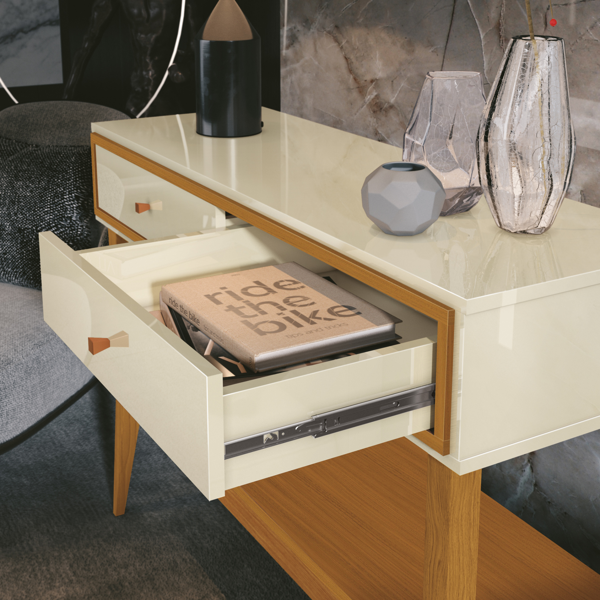 Galeria Aparador Bari 1.00 - Off White + Cedro