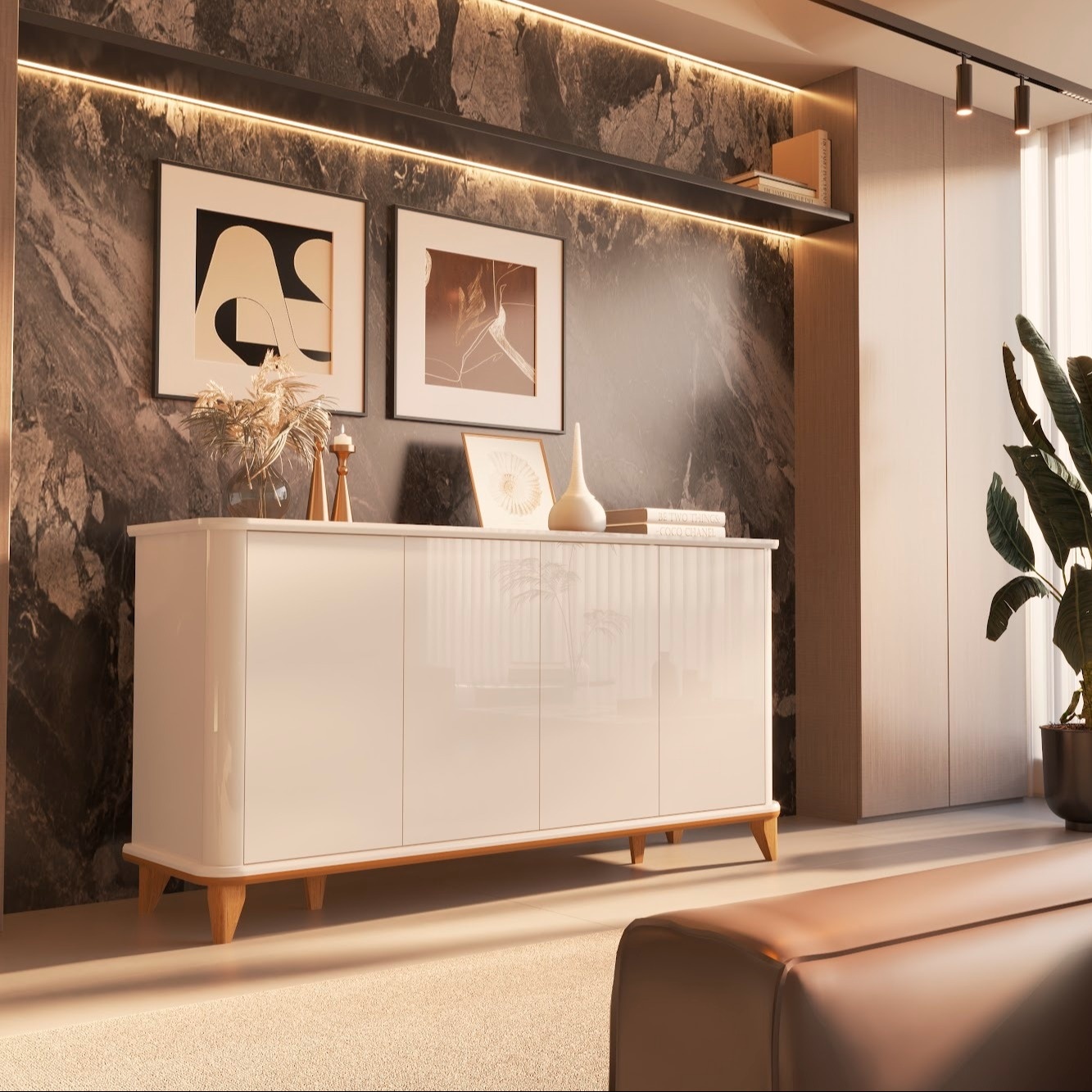 Galeria Buffet Aron 1.60 - Off White + Cedro