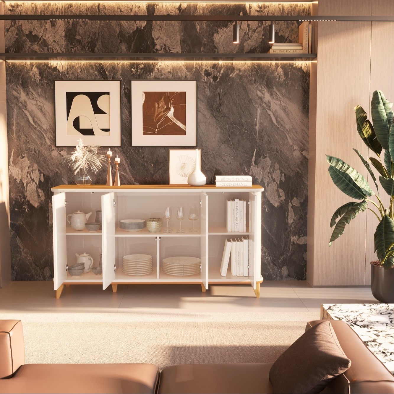 Galeria Buffet Aron 1.60 - Off White + Cedro