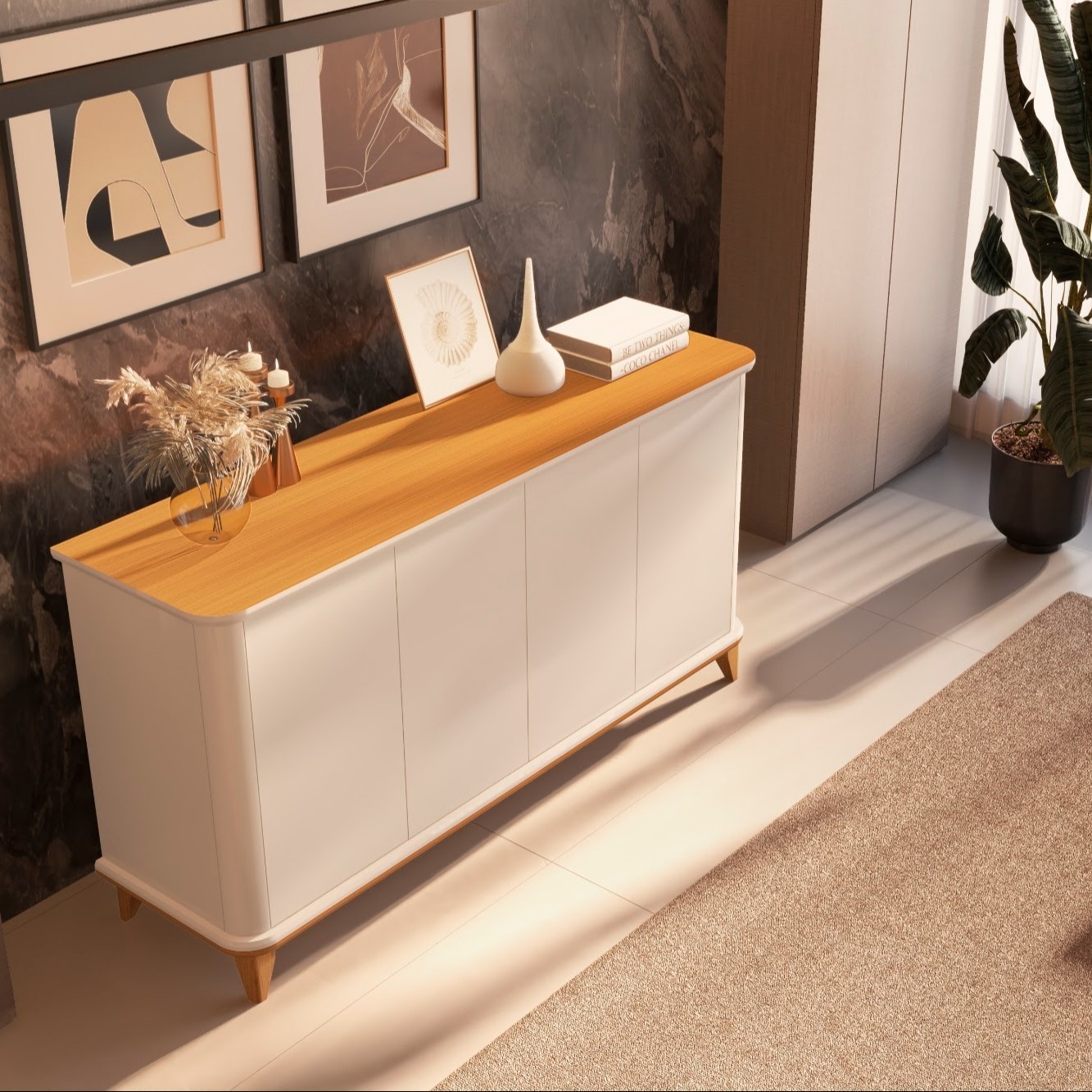 Galeria Buffet Aron 1.60 - Off White + Cedro