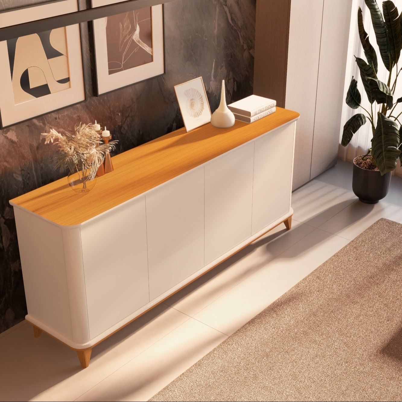 Galeria Buffet Aron 2.00 - Off White + Cedro