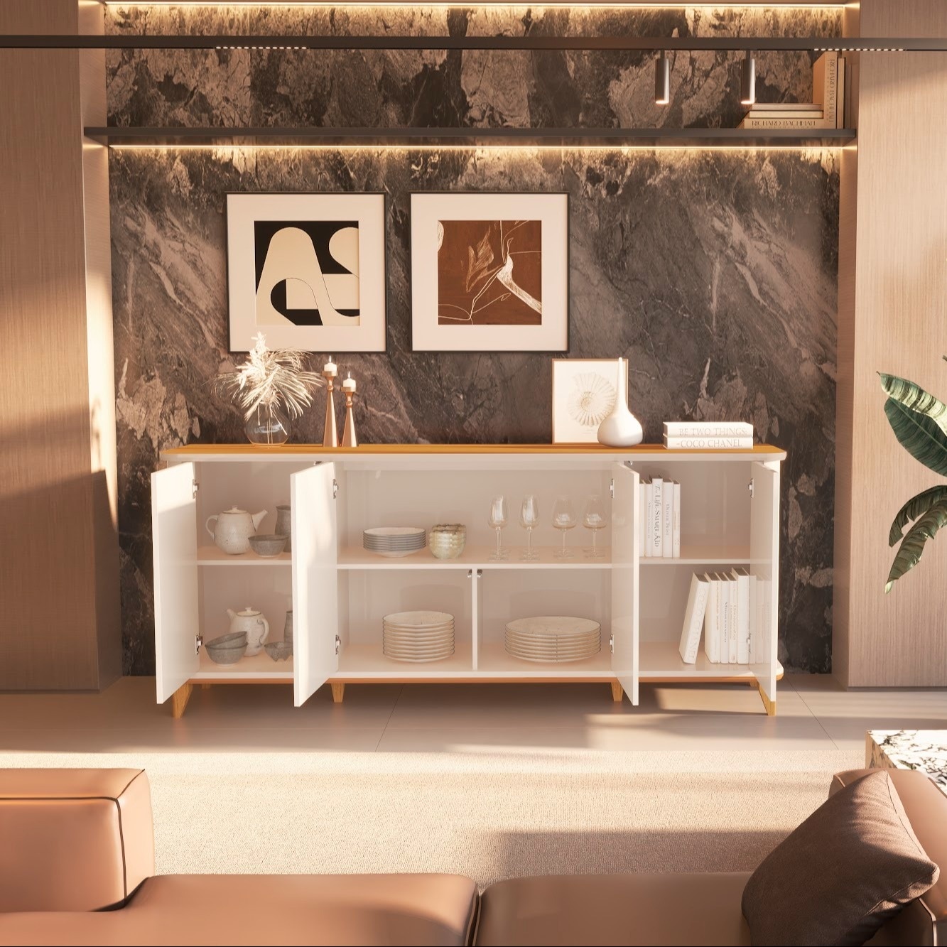 Galeria Buffet Aron 2.00 - Off White + Cedro