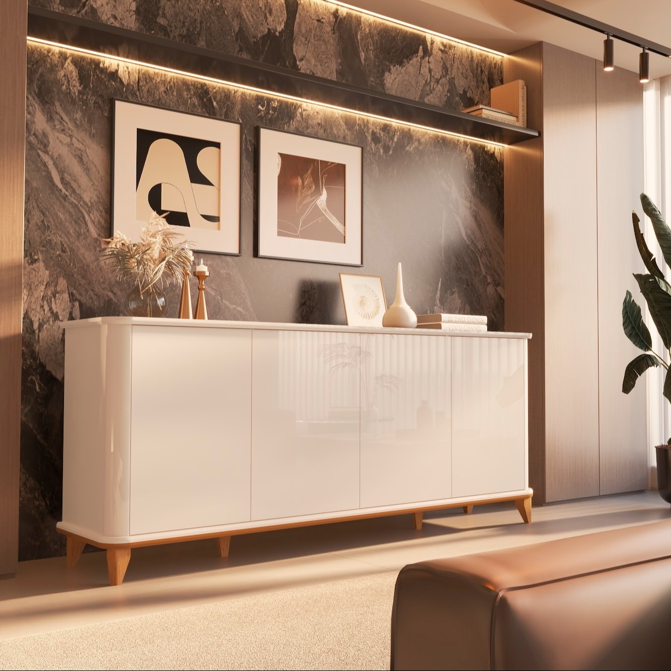 Galeria Buffet Aron 2.00 - Off White + Cedro