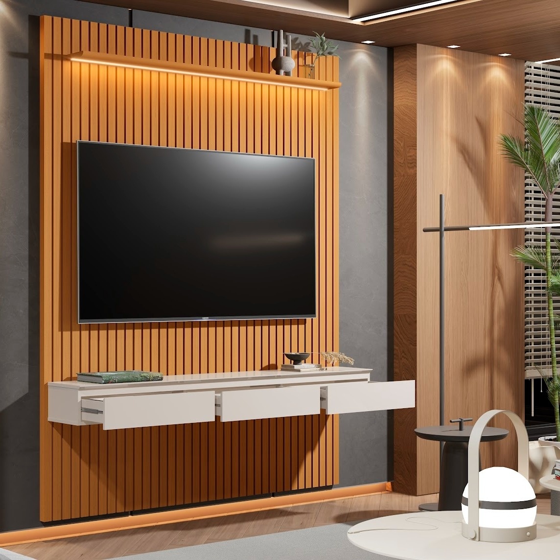 Galeria Home Suspenso Colorado 1.84 com LED - Cedro + Off White