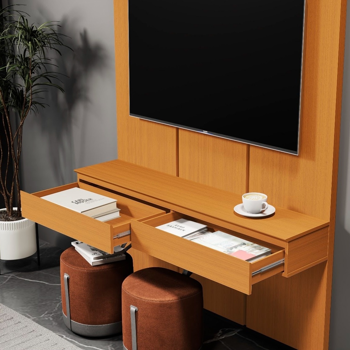 Galeria Home Suspenso Estone 1.35 com LED - Cedro