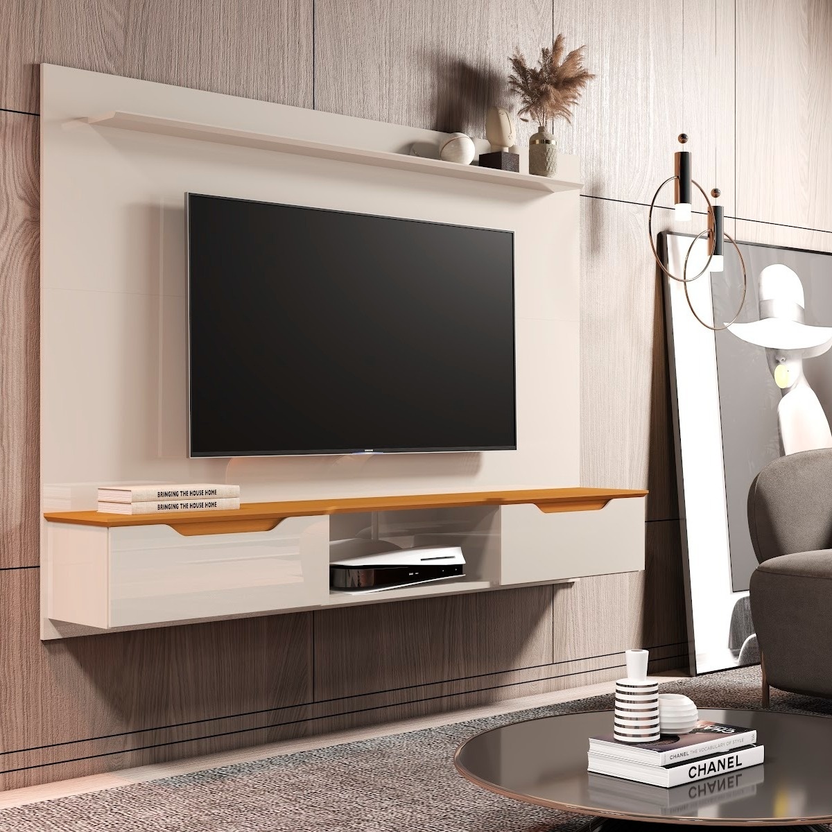 Galeria Painel Studio 1.60 - Off White + Cedro
